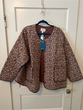 Market & Spruce Brown Floral Quilted Puffer Jacket